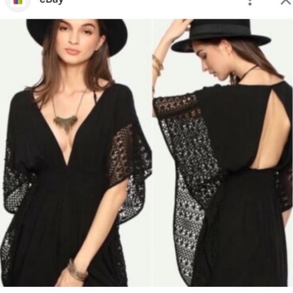 Victoria's Secret‎ Black Plunge V-Neck Batwing Swim Cover-Up Size S Small - Picture 3 of 11